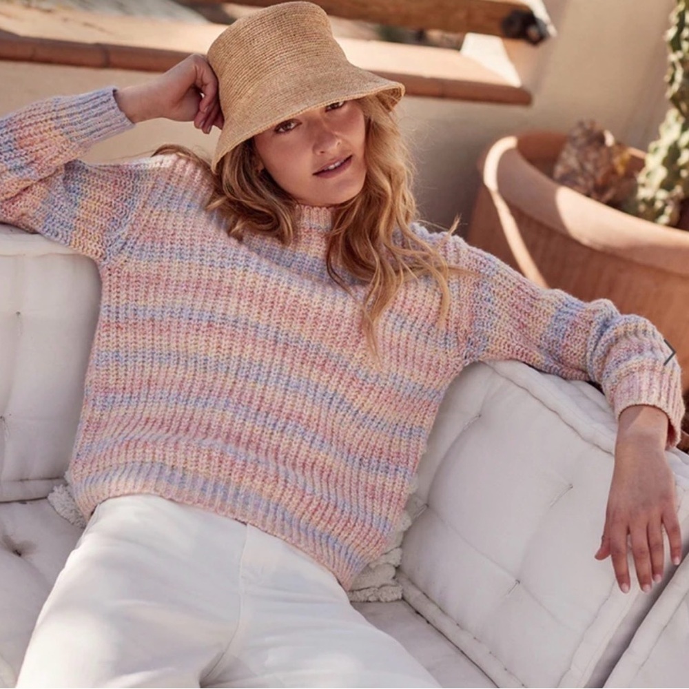 Marine Layer Quinn Crewneck Oversized Sweater Pastel Rainbow XL